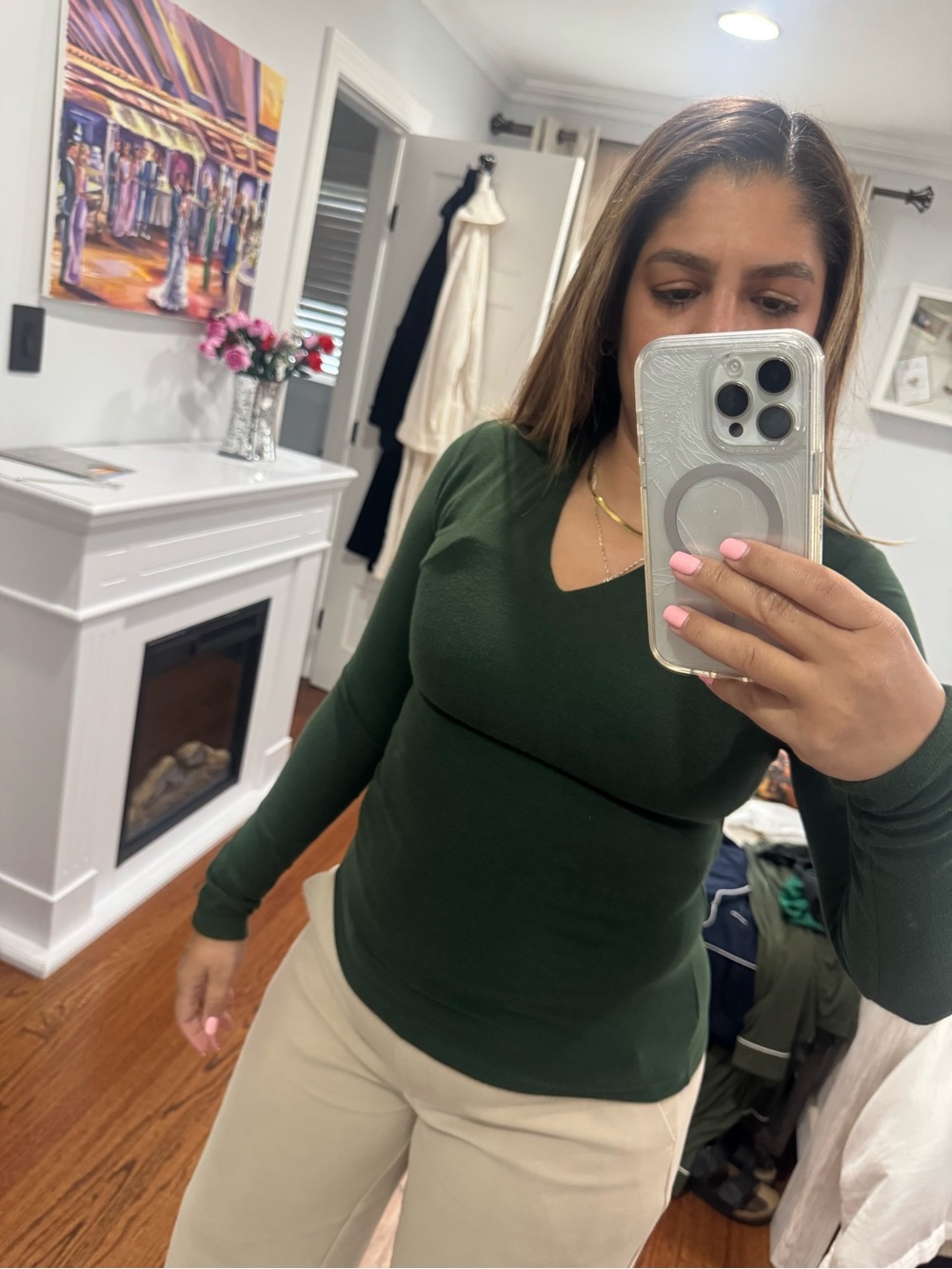 OGL Women's Long-Sleeve V-Neck Top in Forest Green